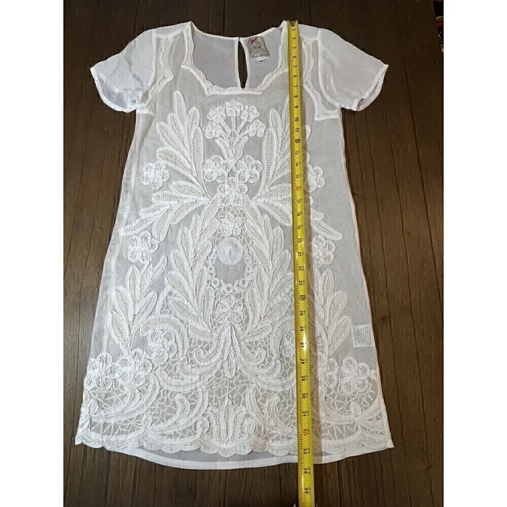Yoana Baraschi White Floral Embroidered Lace Dress Anthropologie Extra Small